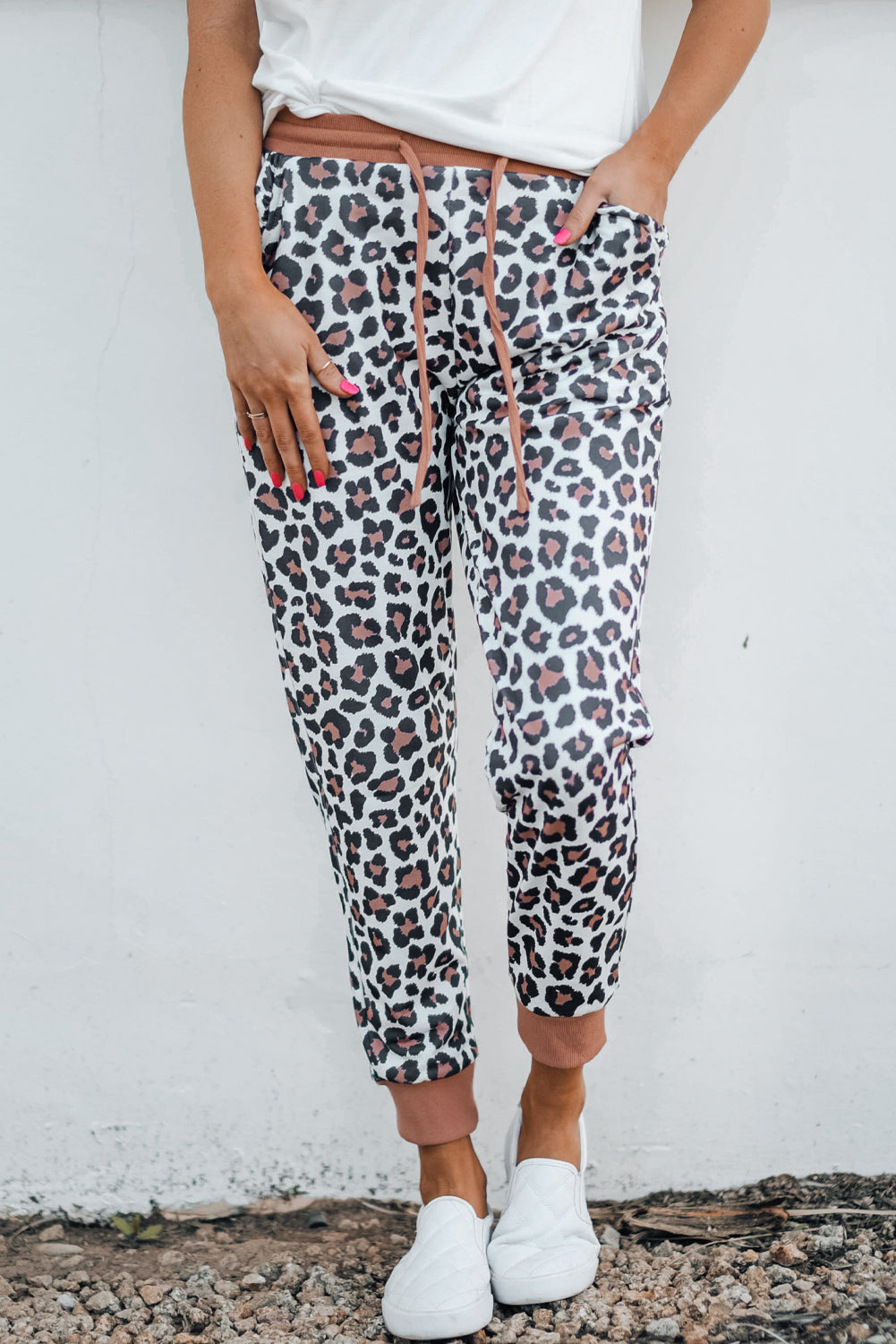 Farah - Elastische Taille Leopard Jogginghose