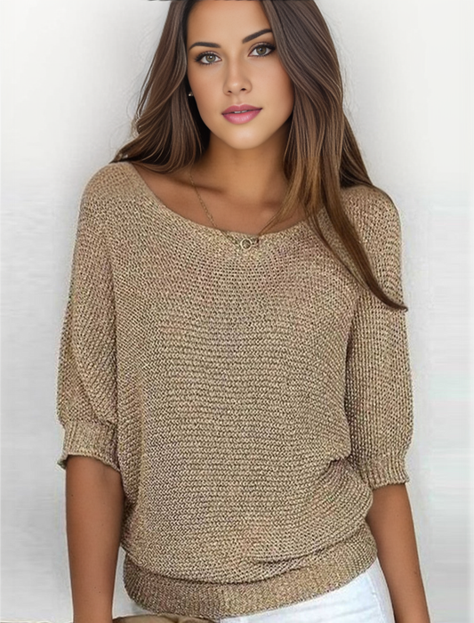 FallStil® - Goldfarbener einfarbiger Pullover mit Rundhalsausschnitt