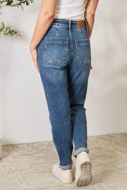 Rana - Denim-Jeans mit hoher Taille und Kordelzug