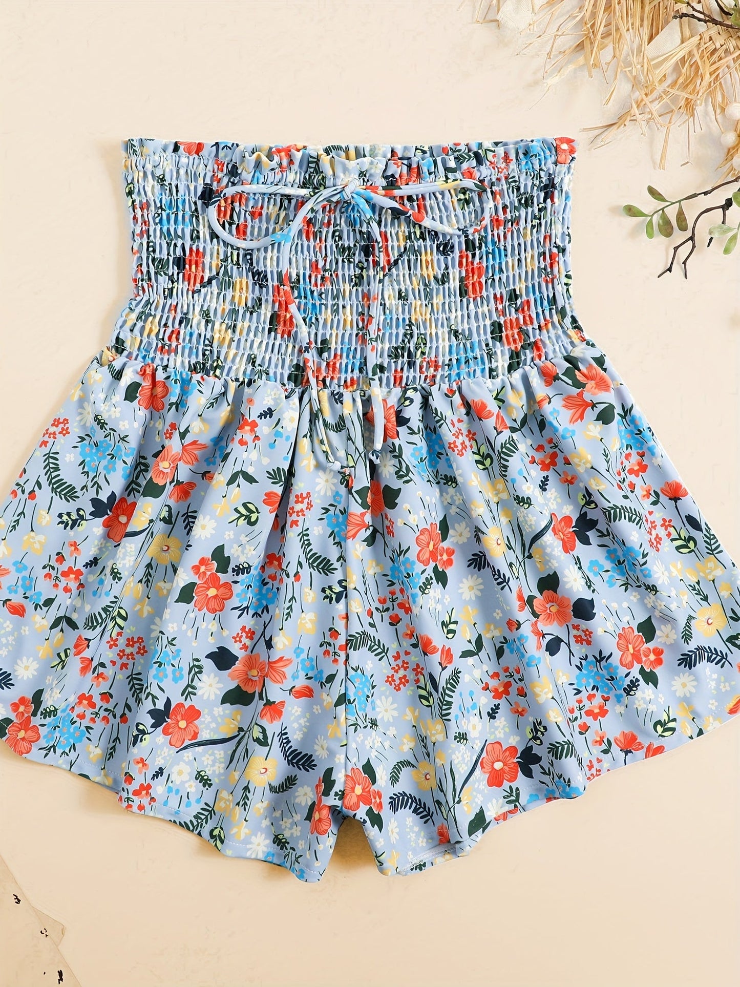 Blumen-High-Waist-Shorts - Rosa