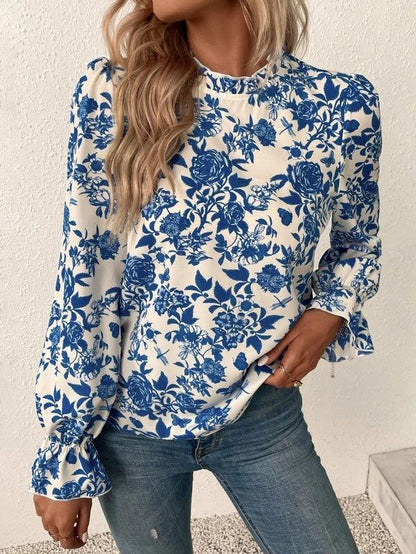 Lovja® - Vintage Blue Flower Print Top