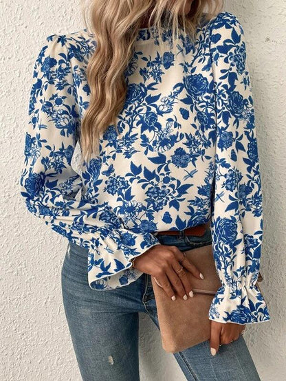 Lovja® - Vintage Blue Flower Print Top