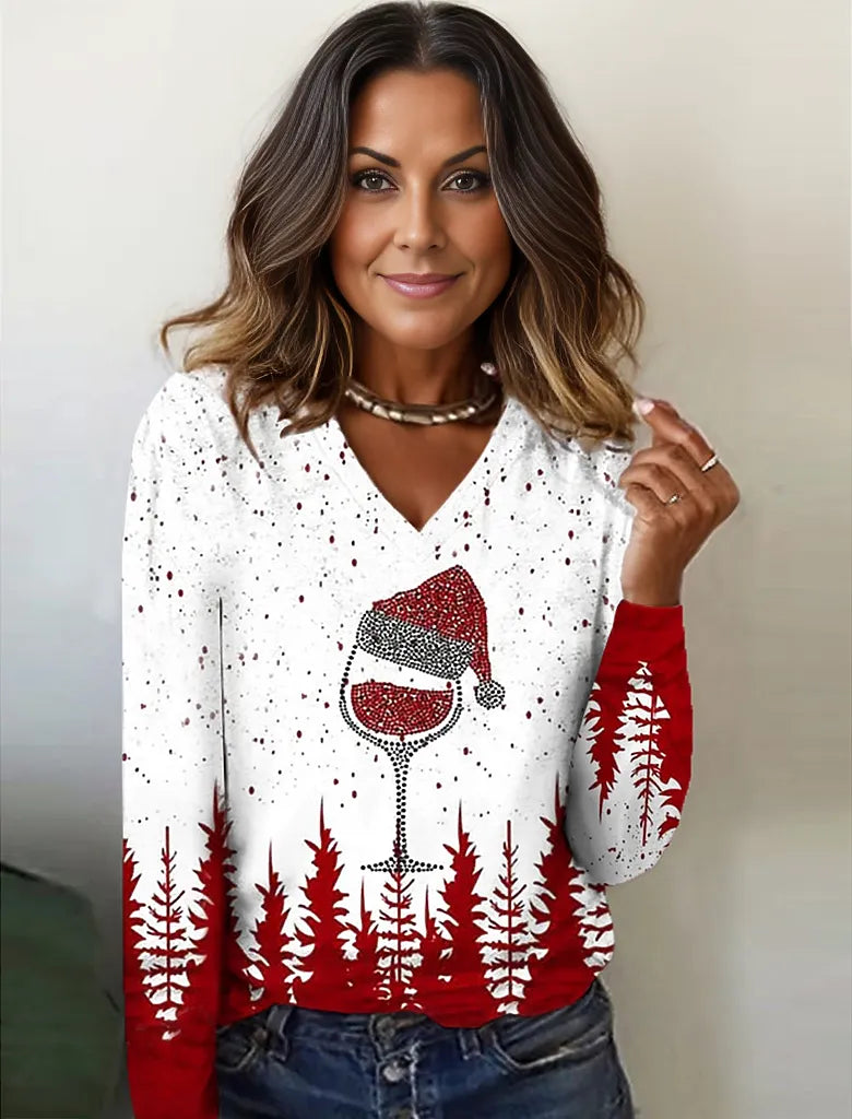 FallStil® - Tipsy Red Wine Holiday Party Langarm-Top