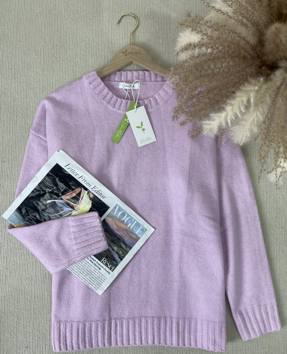 WinterTrend® - Rosa einfarbiger Pullover mit langen Ärmeln und Rundhalsausschnitt