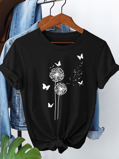 Schwarzes T-Shirt mit Pusteblumen - Helena