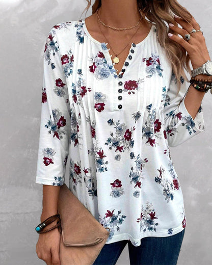 Elegante Bluse mit Blumendruckknöpfen