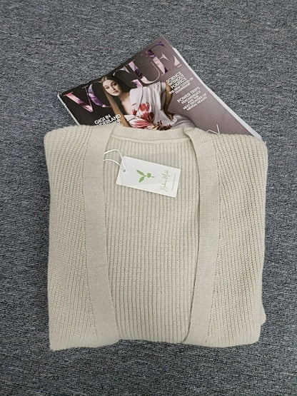 Monci® - Klassische beigefarbene langärmelige Taschenstrickjacke