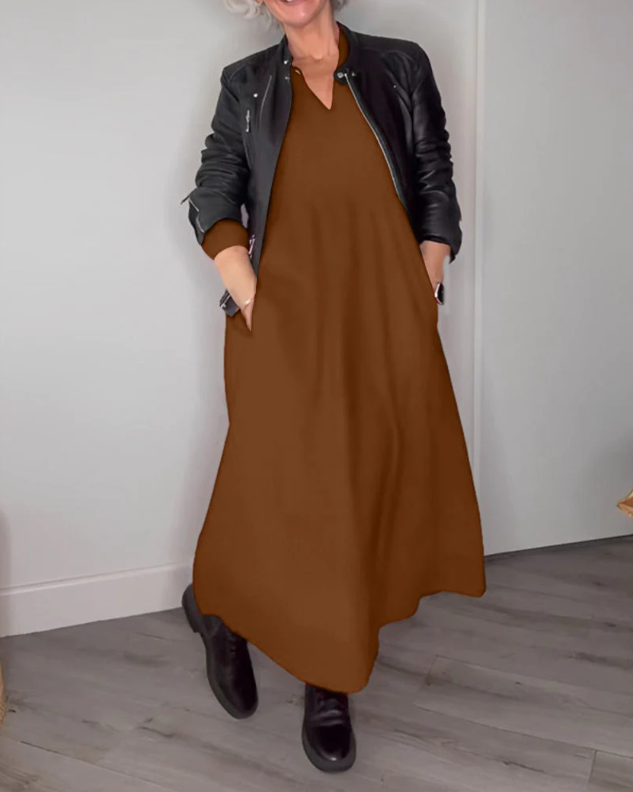 Dove™️ Elegantes Kleid mit V-Ringen und langen Ärmeln