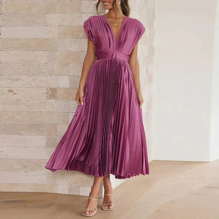 Esther - Maxikleid mit V-Ausschnitt und Plissee