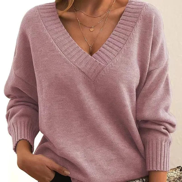 Lila V-Ausschnitt Cashmere Pullover - Sophie