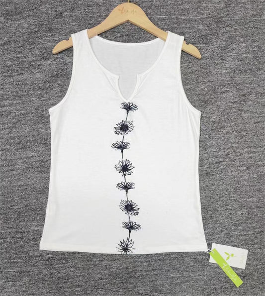 SpringStil® - Weißes ärmelloses Daisy Tank-Top mit gekerbtem Ausschnitt