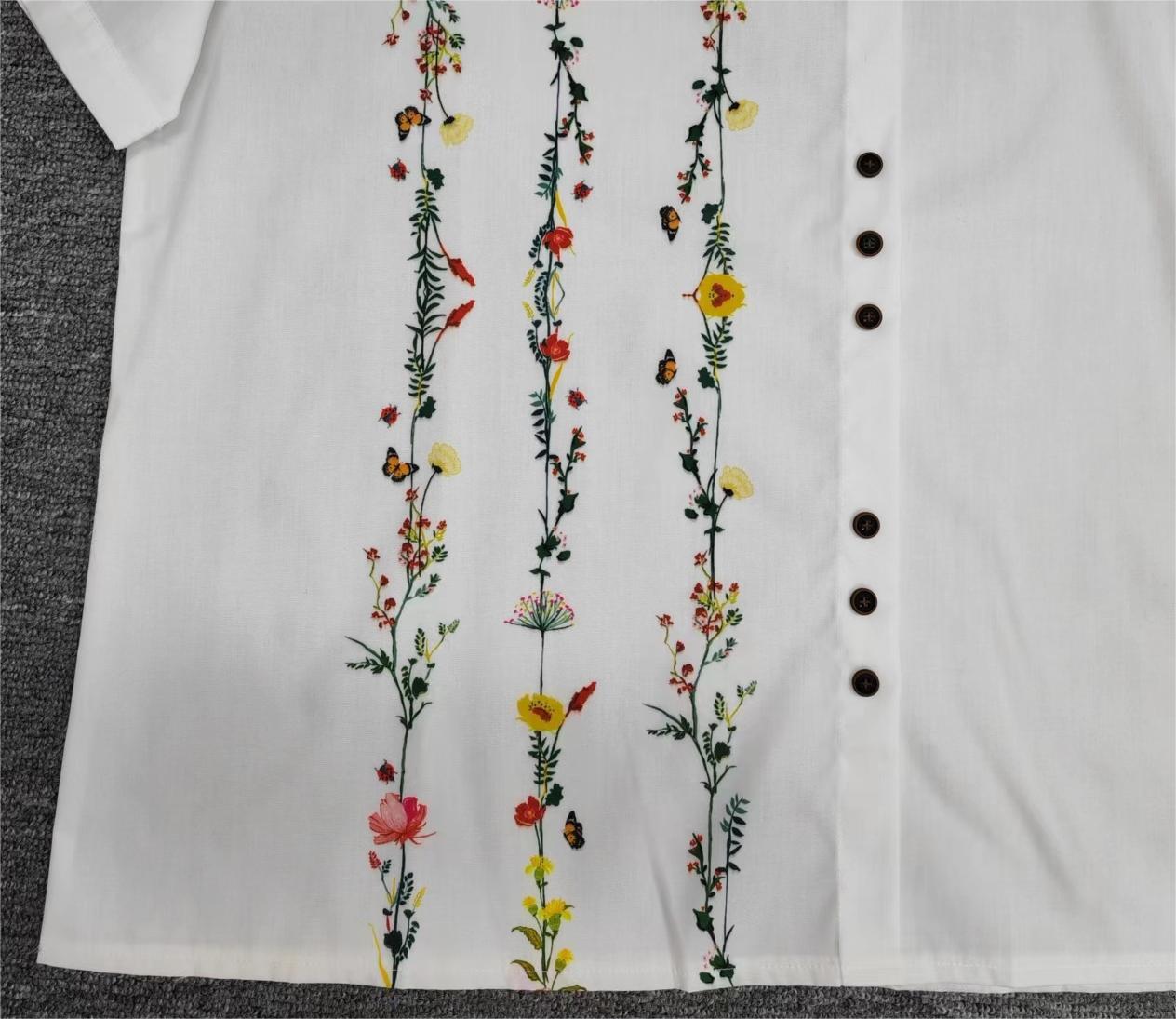 FallStil® - Weißes Floral Vine Kurzarm-Top mit Rundhalsausschnitt