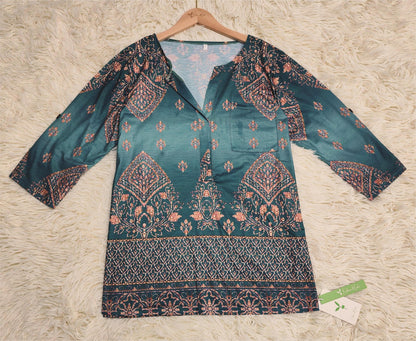 Even&Vil® -  Smaragd Salbei Grün Luxe Print Tunika Bluse Top