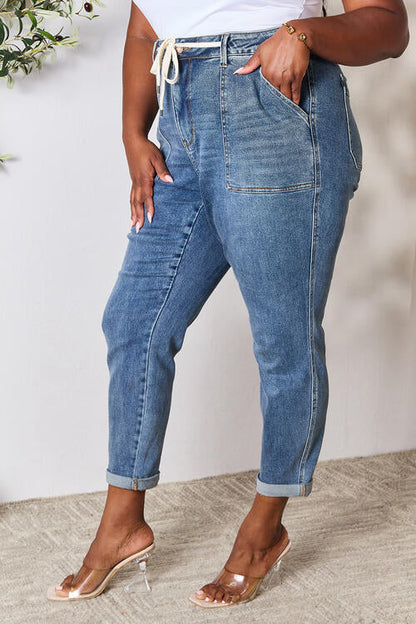 Rana - Denim-Jeans mit hoher Taille und Kordelzug