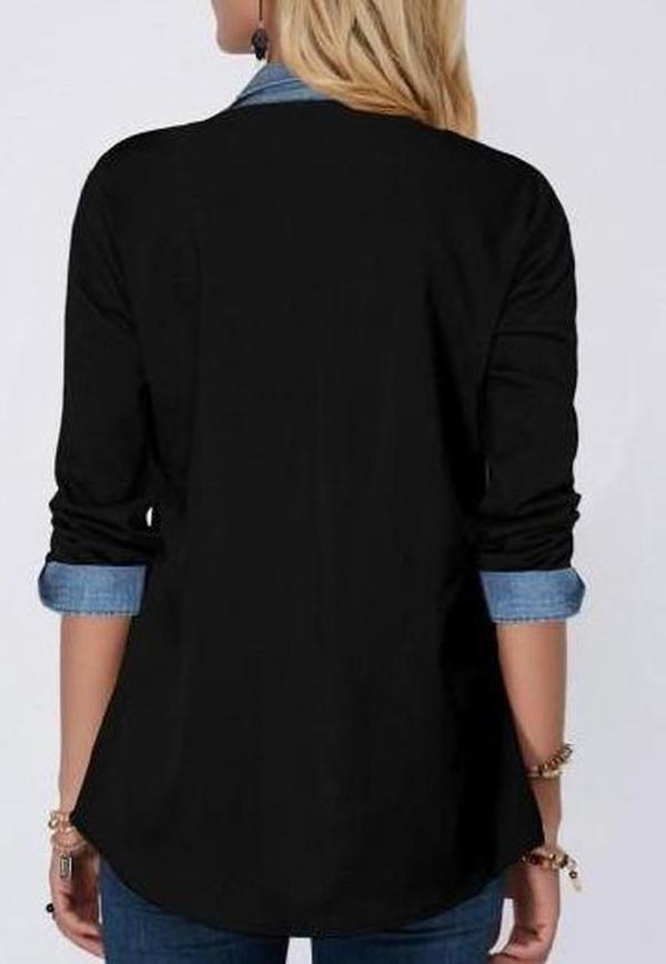 Even&Vil® - Zwei Looks in 1 Denim Schwarze Bluse