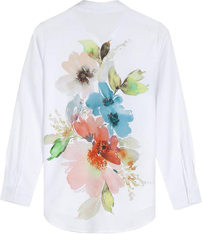 SpringStil® - Aquarellblume Knopfleiste Tunika-Bluse