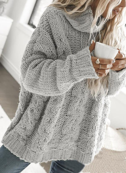 FallStil® - Aspen Cable Knit Oversized Pullover mit hohem Halsausschnitt