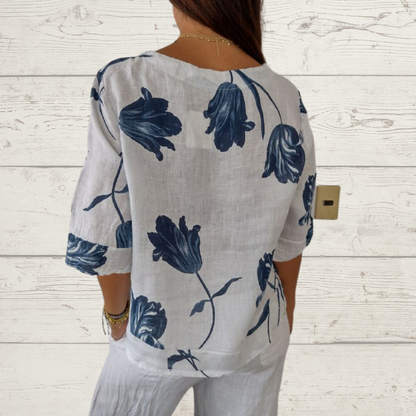 Clara - Marineblau bedruckte Bluse