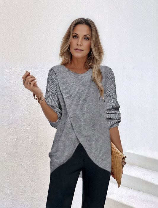 HerbstTrend® - Grauer einfarbiger Pullover mit Rundhalsausschnitt