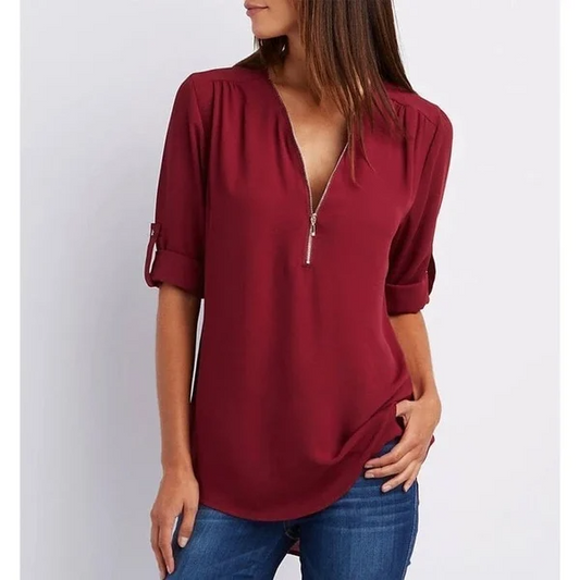 Elegante V-Ausschnitt Bluse – Vielseitig & Chic