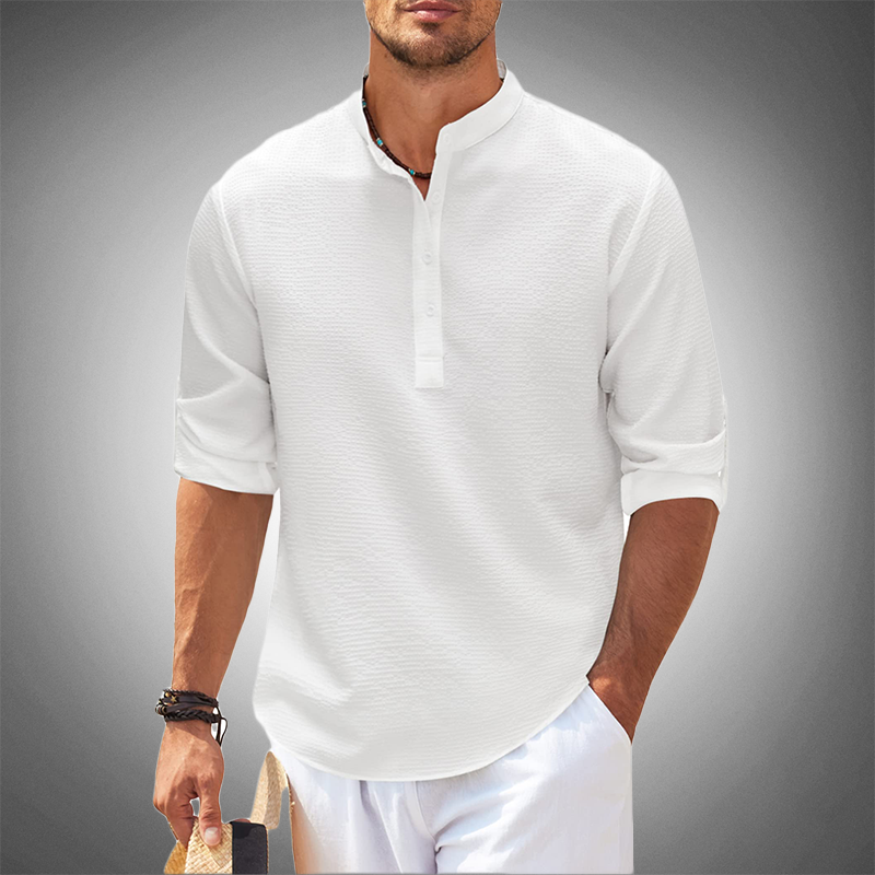 Logan - Modernes Leinen-Henley-Shirt in Grau