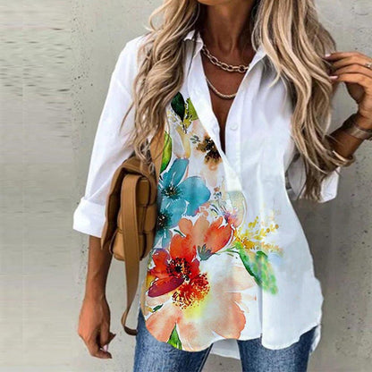 SpringStil® - Aquarellblume Knopfleiste Tunika-Bluse