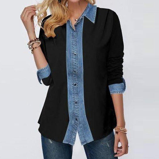 Even&Vil® - Zwei Looks in 1 Denim Schwarze Bluse