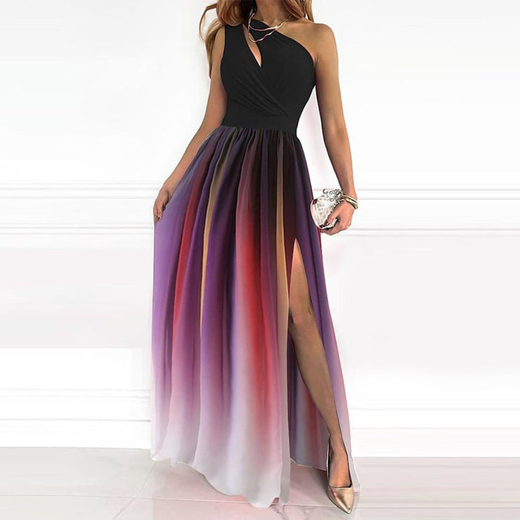 PureWear® - Ein-Schulter-Ausschnitt Ombre plissiertes Maxikleid