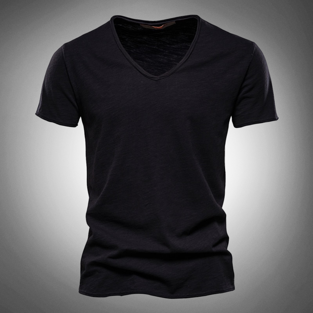 Indigo - Klassisches V-Neck T-Shirt in Blau