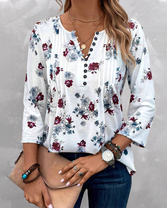 Elegante Bluse mit Blumendruckknöpfen