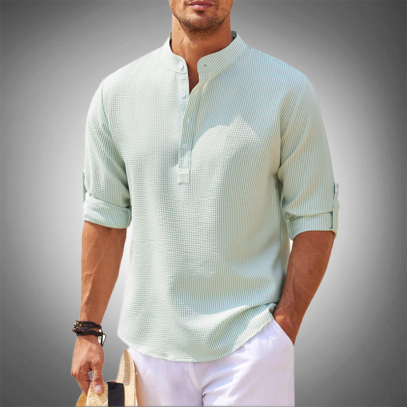 Logan - Modernes Leinen-Henley-Shirt in Grau