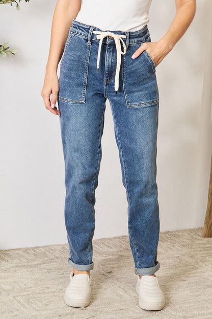 Rana - Denim-Jeans mit hoher Taille und Kordelzug