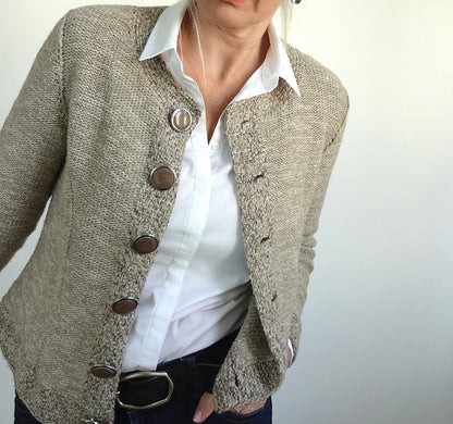 Monci® - Khakifarbene einfarbige Strickjacke mit langen Ärmeln