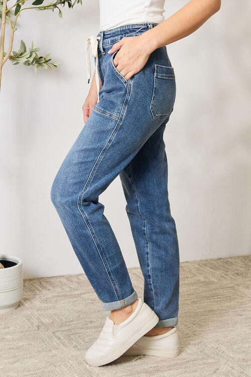 Rana - Denim-Jeans mit hoher Taille und Kordelzug