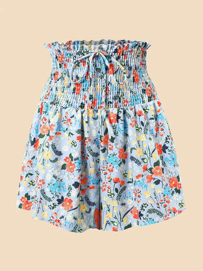 Blumen-High-Waist-Shorts - Rosa