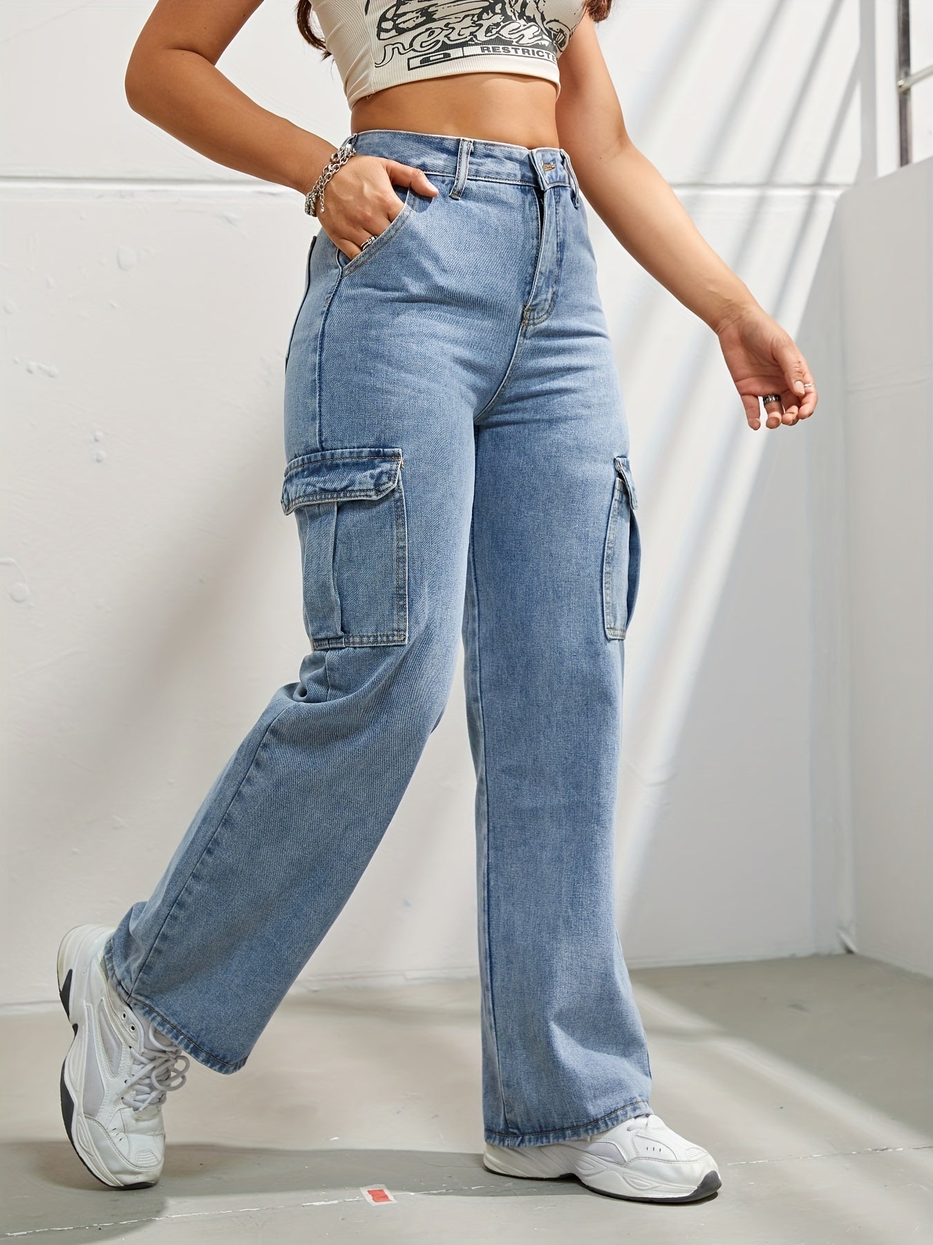 Hellblaue Cargo-Jeans - Lea