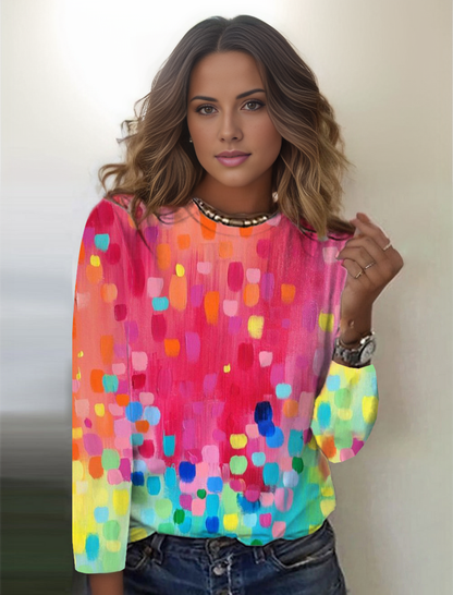 FallStil® - Raining Color Dots Langärmeliges Top mit rundem Kragen