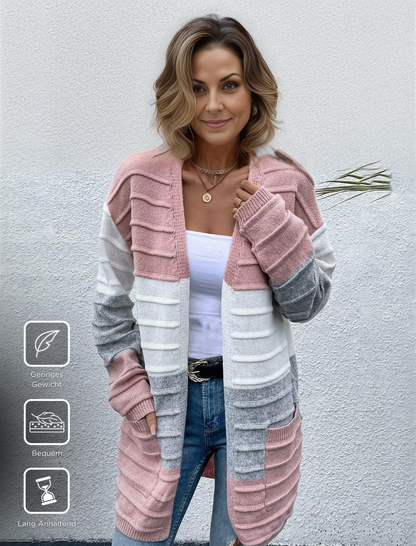 FallStil® - Offene Strickjacke mit rosa Farbblock