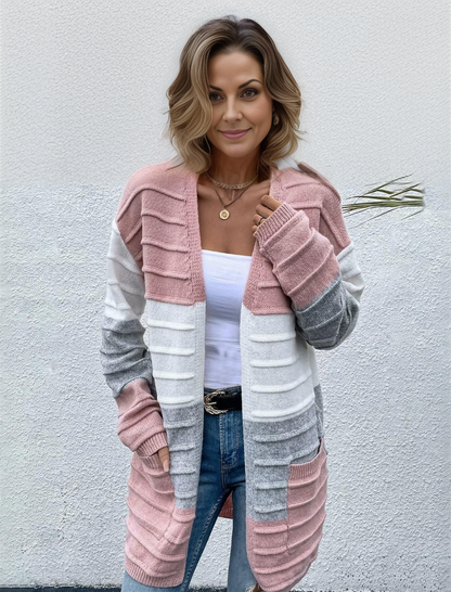 FallStil® - Offene Strickjacke mit rosa Farbblock