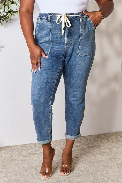 Rana - Denim-Jeans mit hoher Taille und Kordelzug