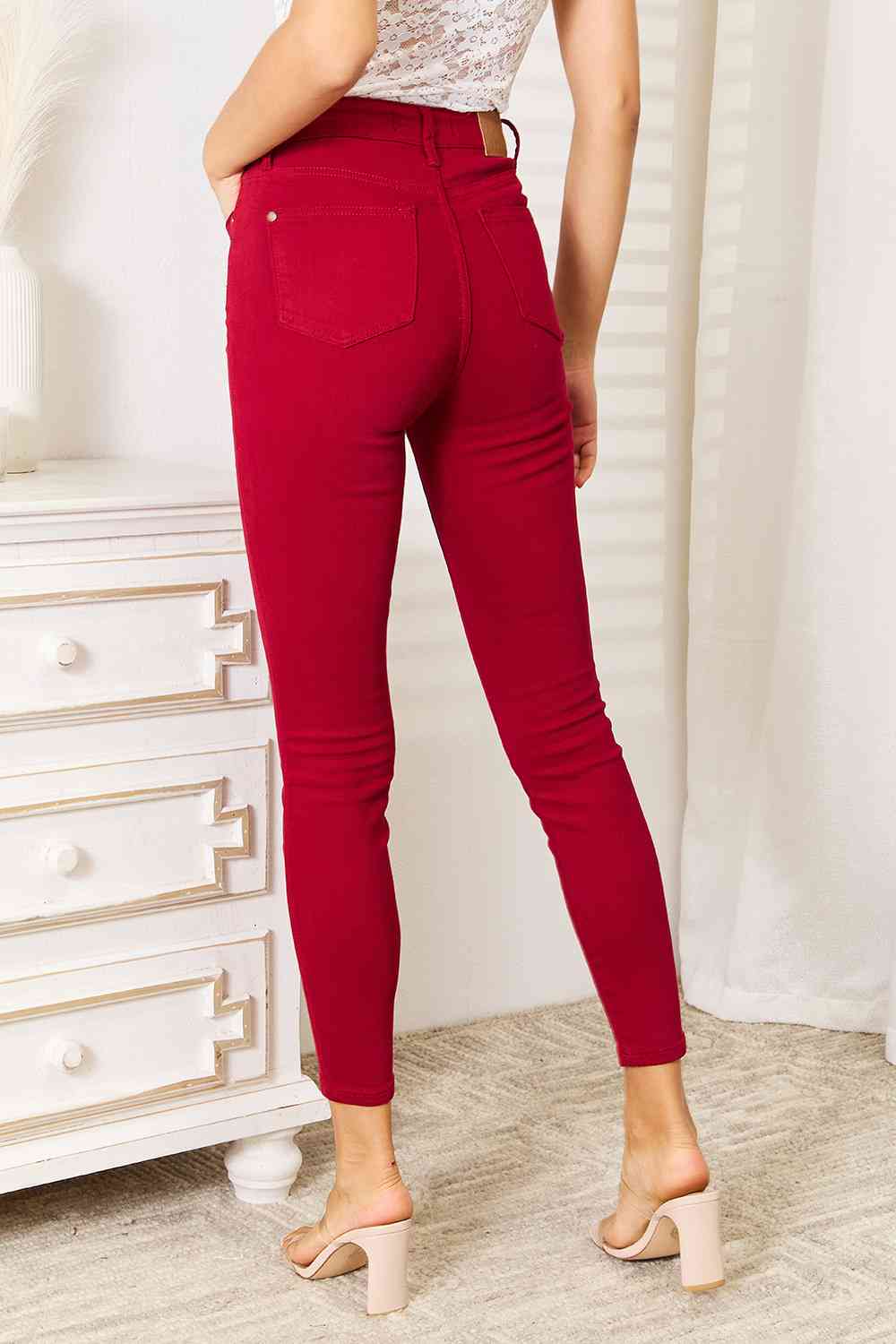 Samar - Hohe Taille Rote Skinny Jeans