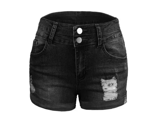 Bianca - Schwarze Denim-Shorts mit Used-Look