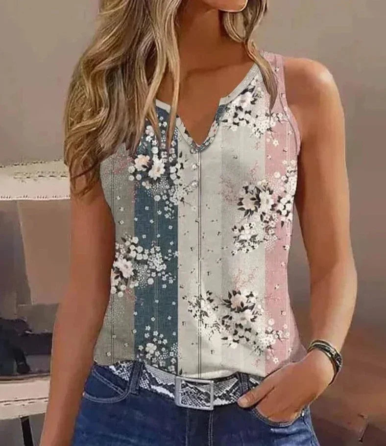 Nina - Blaues Tanktop mit Palmenprint