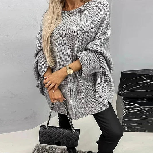 Graue Oversized-Strickbluse - Clara