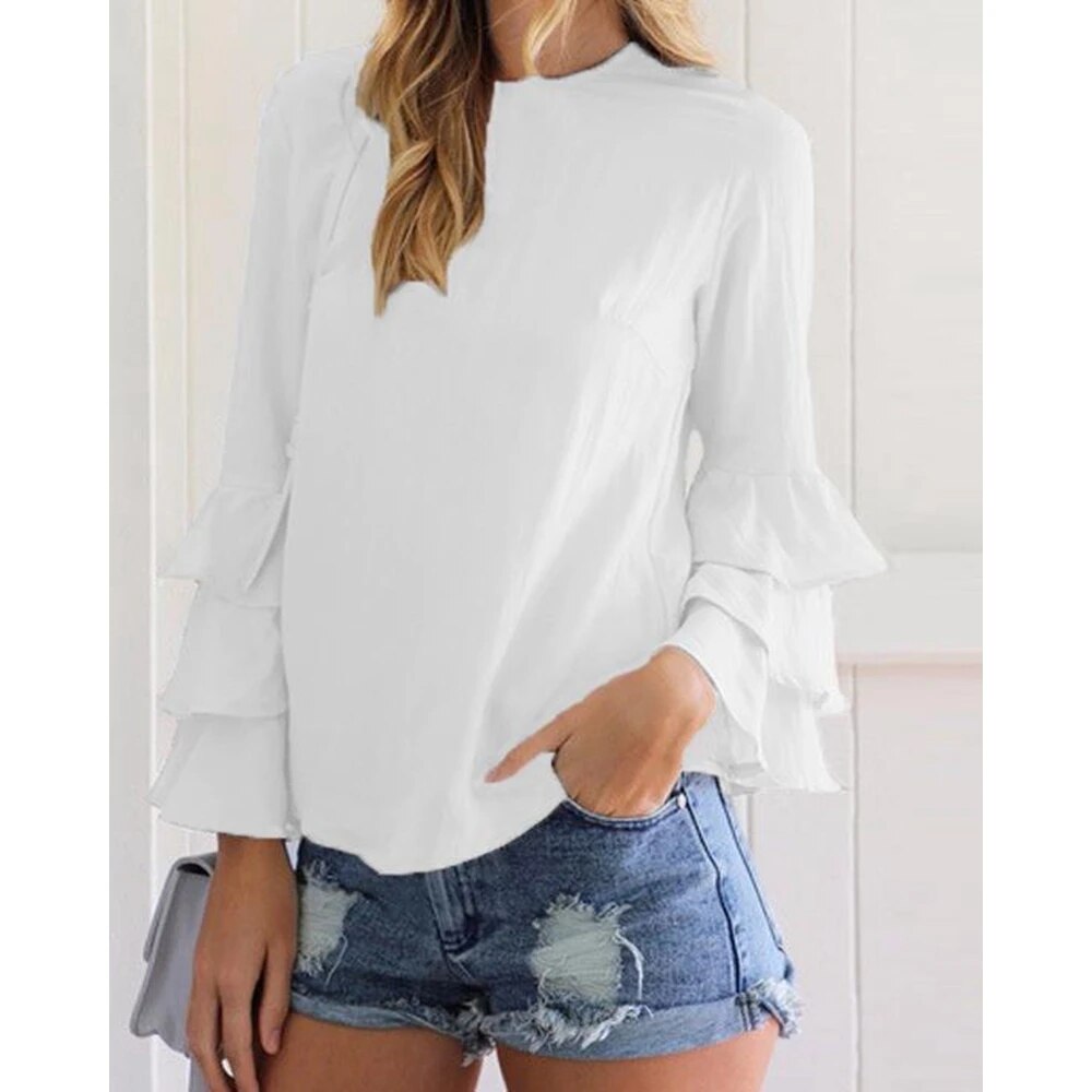 Sophie - Chic Taupe Ruffled Blouse