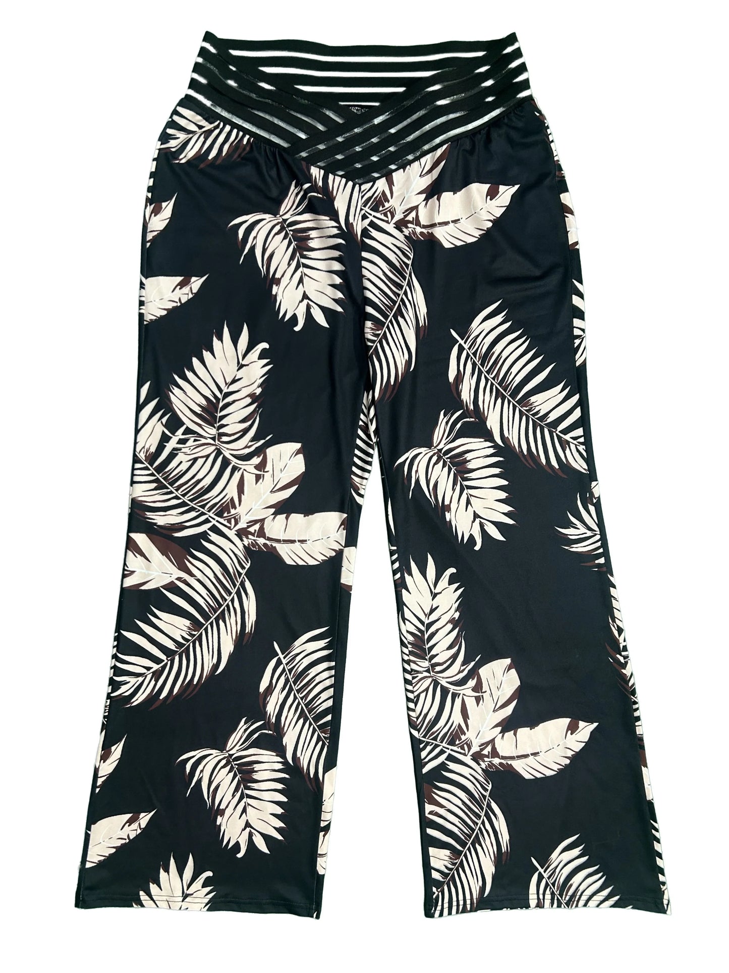 Schwarze Palmen-Print Hose - Vanessa