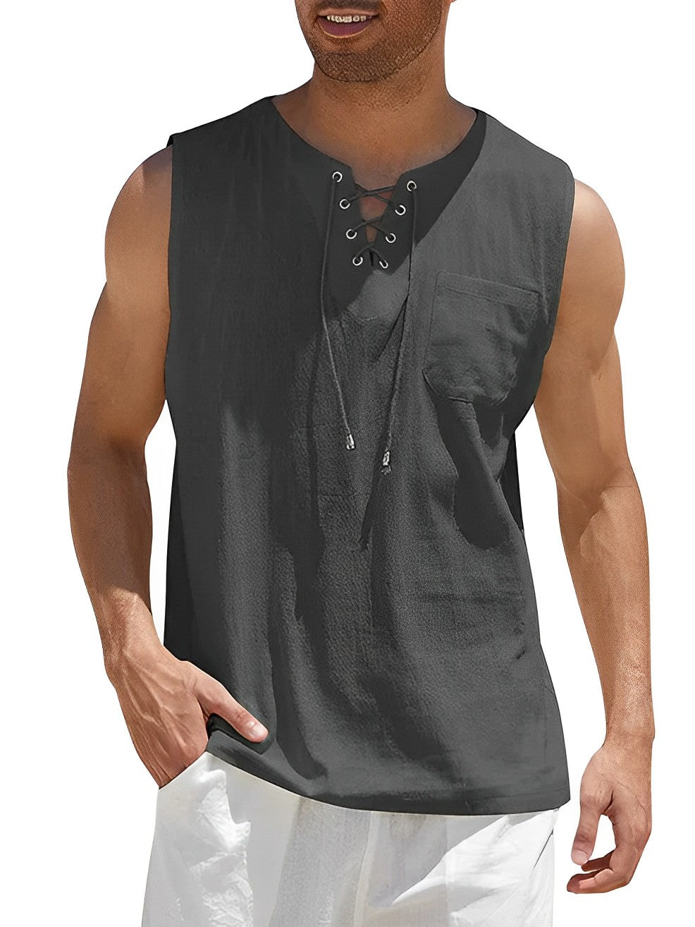 Ärmelloses Tanktop mit Schnürung & Brusttasche