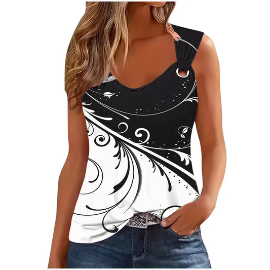 Helena - Schwarz-Weißes Grafik-Tanktop