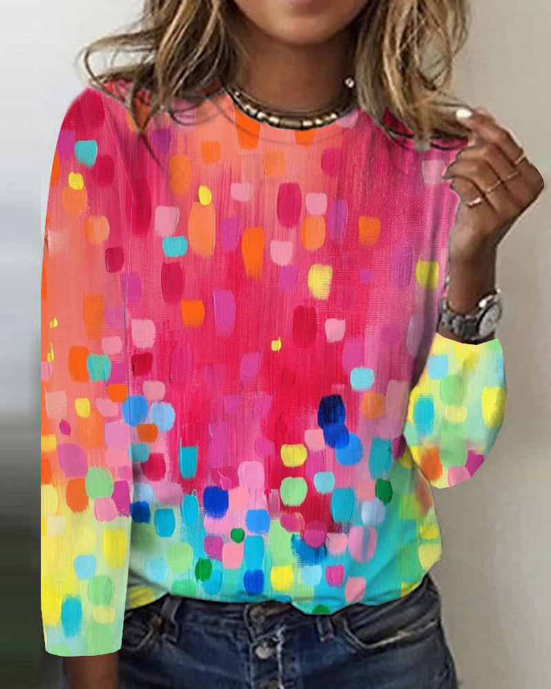 FallStil® - Raining Color Dots Langärmeliges Top mit rundem Kragen