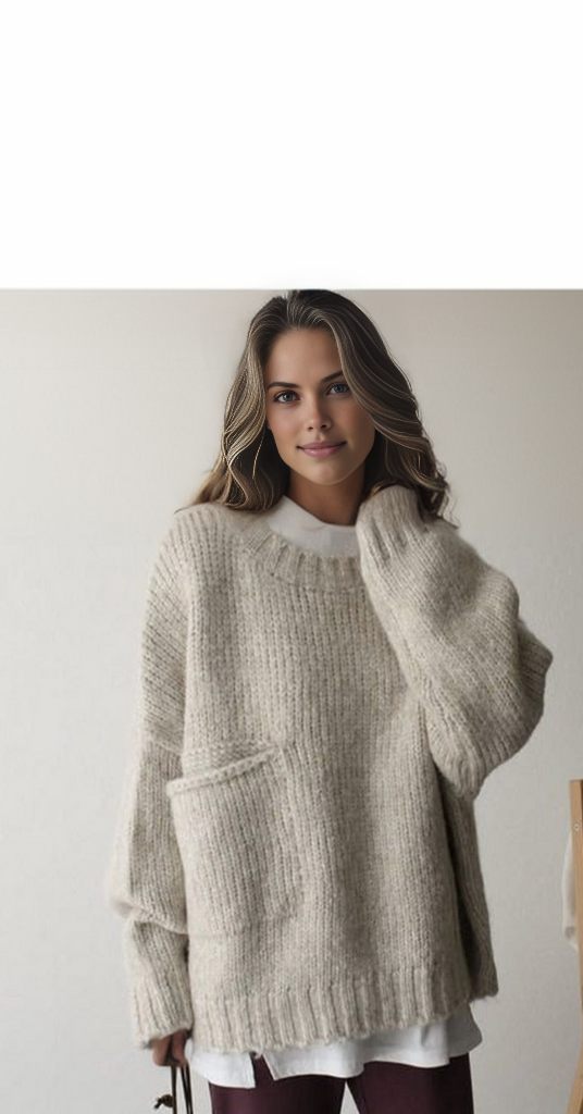 FallStil® - Oversize Pullover mit elfenbeinfarbener Taschenfront